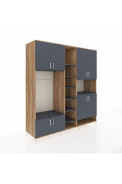 Kronos Dolap 18 Raflı 8 Kapaklı Tek Askılı 220x59x243 Çam-Antrasit/Antrasit