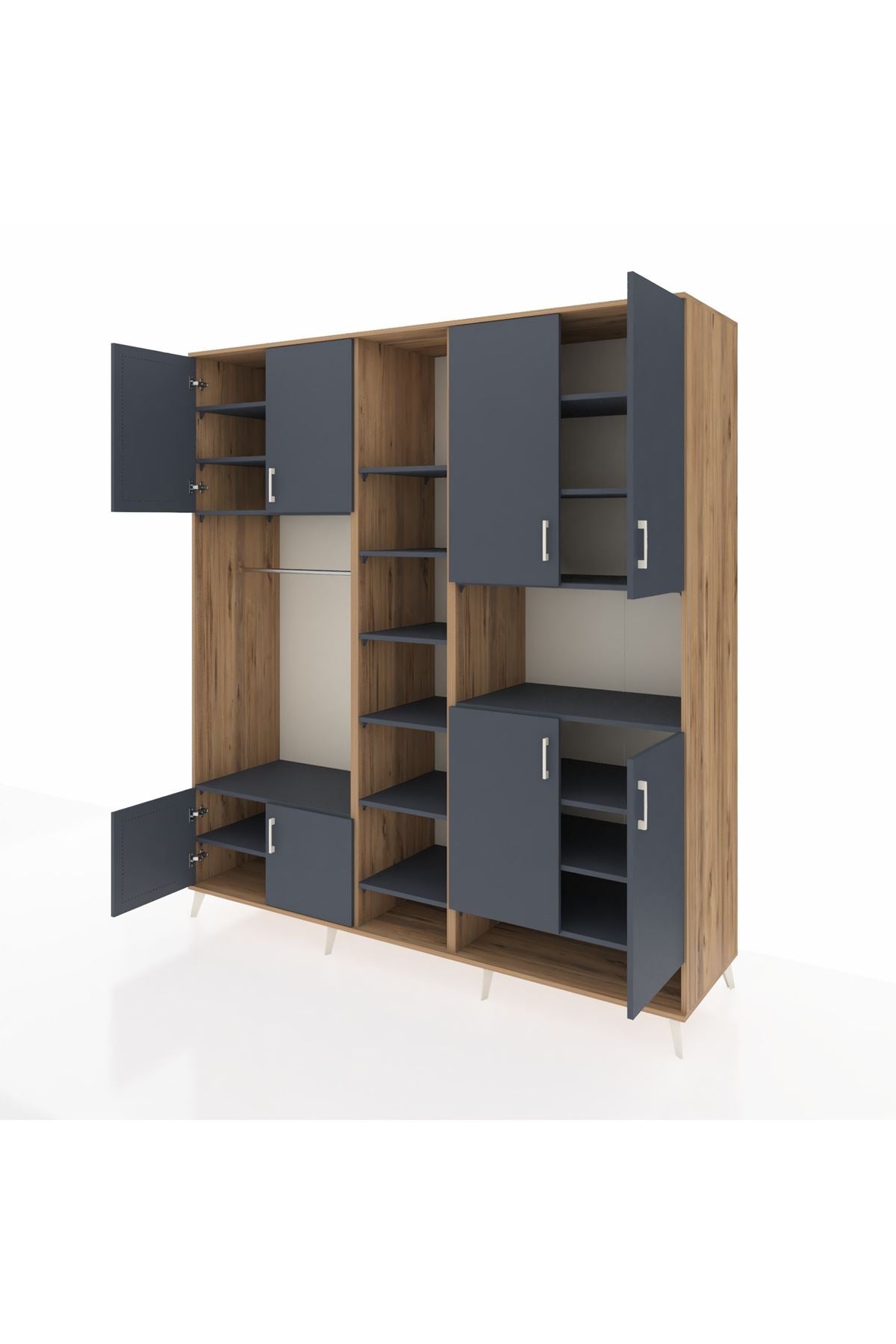 Kronos Dolap 18 Raflı 8 Kapaklı Tek Askılı 220x59x243 Çam-Antrasit/Antrasit