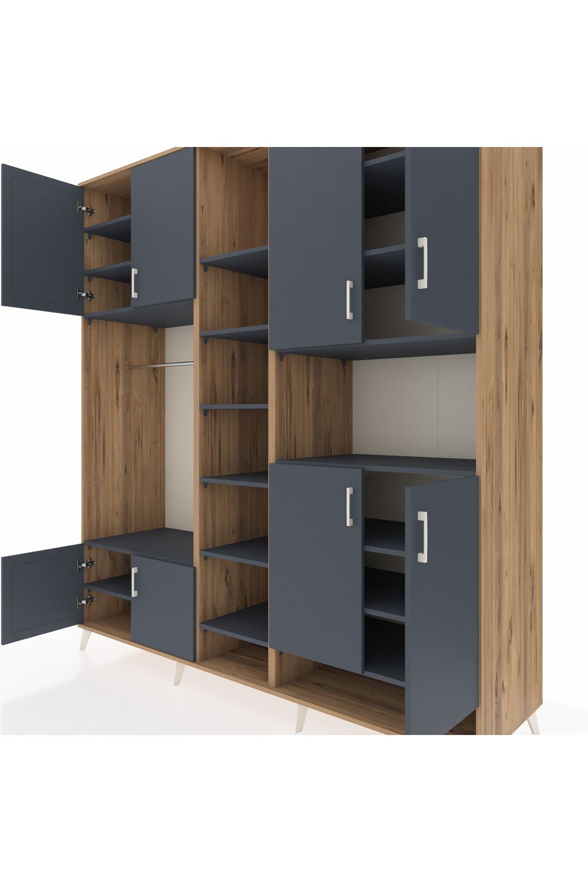 Kronos Dolap 18 Raflı 8 Kapaklı Tek Askılı 220x59x243 Çam-Antrasit/Antrasit