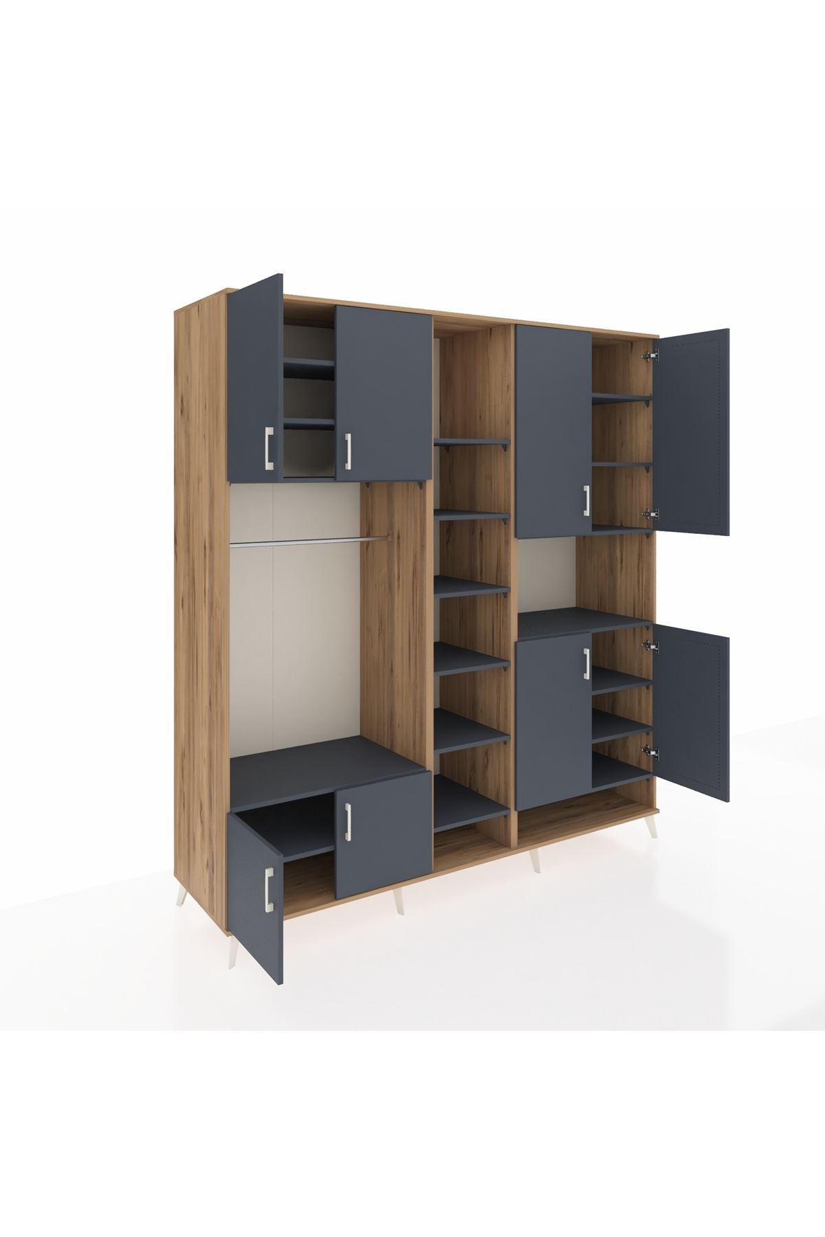 Kronos Dolap 18 Raflı 8 Kapaklı Tek Askılı 220x59x243 Çam-Antrasit/Antrasit