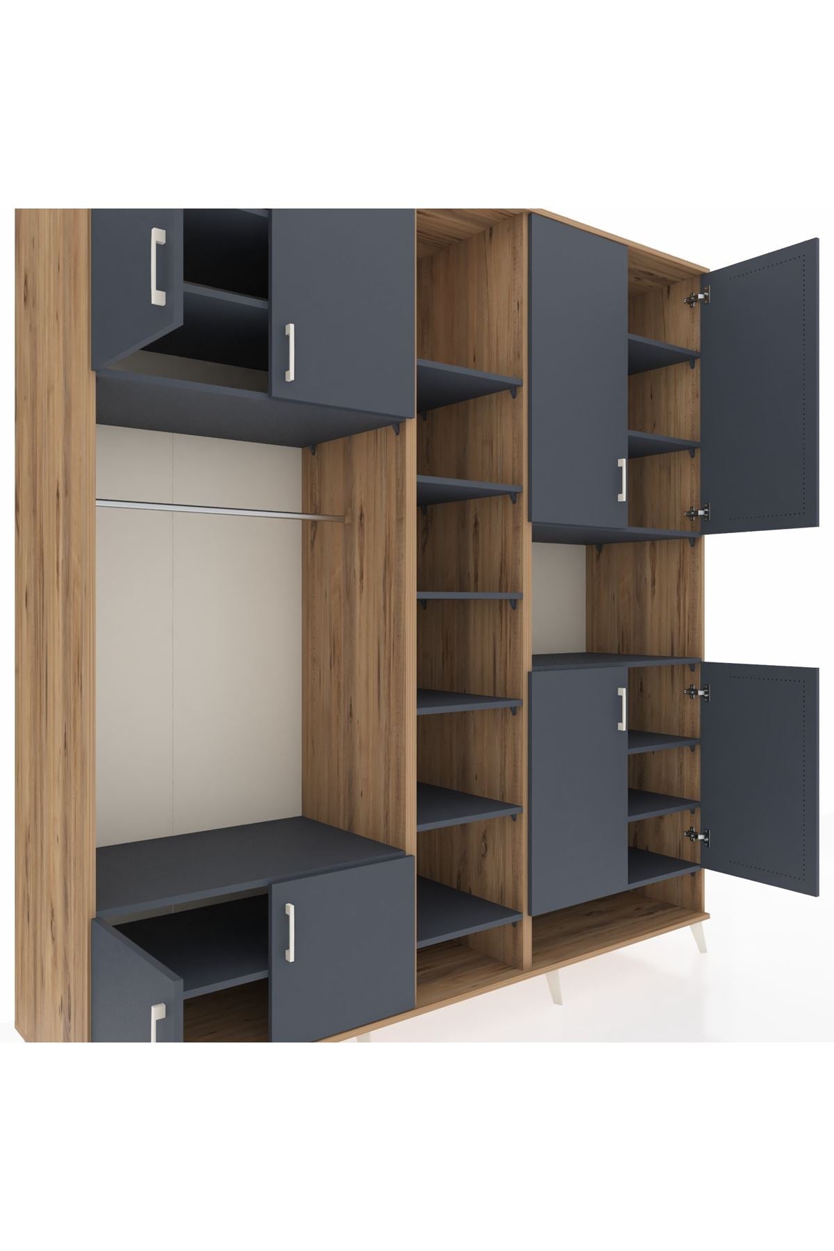 Kronos Dolap 18 Raflı 8 Kapaklı Tek Askılı 220x59x243 Çam-Antrasit/Antrasit