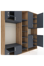 Kronos Dolap 18 Raflı 8 Kapaklı Tek Askılı 220x59x243 Çam-Antrasit/Antrasit