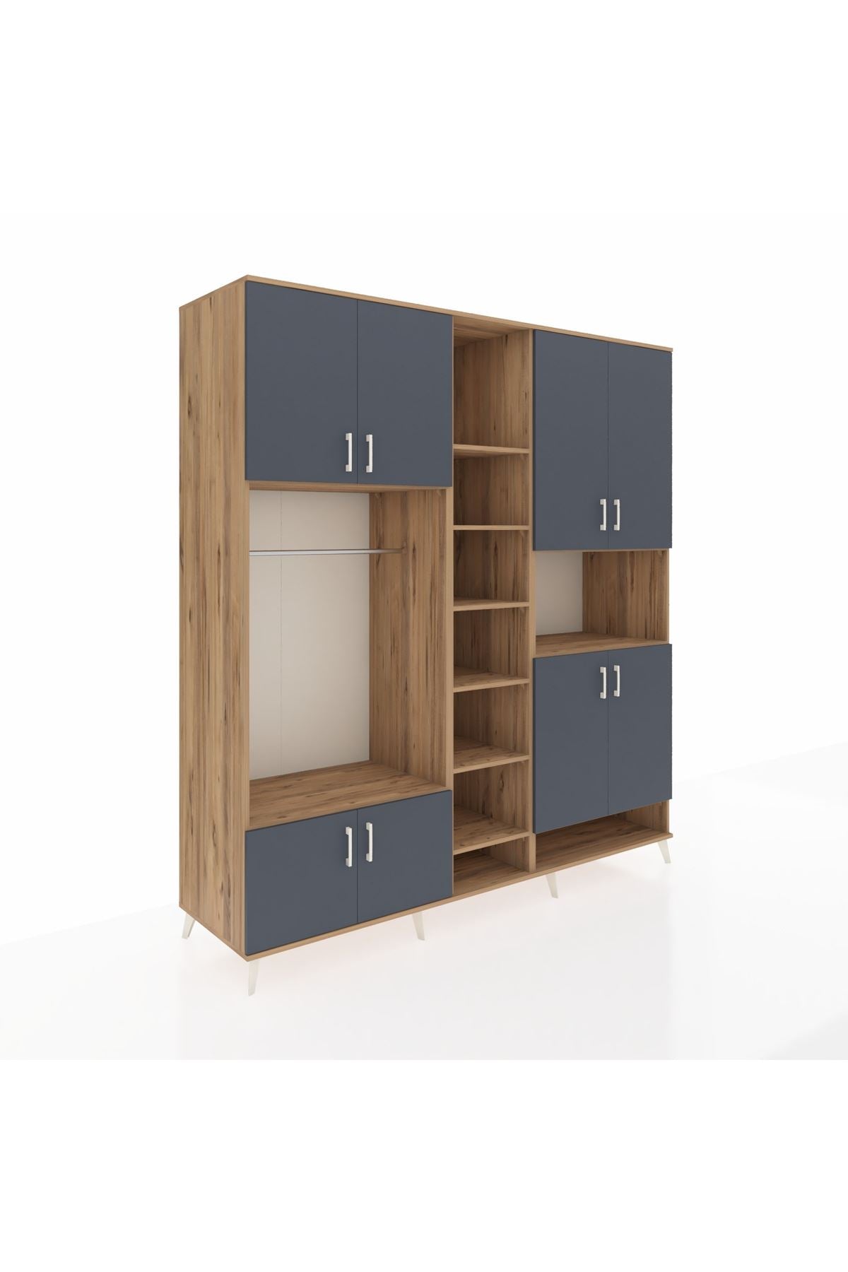 Kronos Dolap 18 Raflı 8 Kapaklı Tek Askılı 220x59x243 Çam-Antrasit/Çam