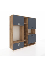 Kronos Dolap 18 Raflı 8 Kapaklı Tek Askılı 220x59x243 Çam-Antrasit/Çam