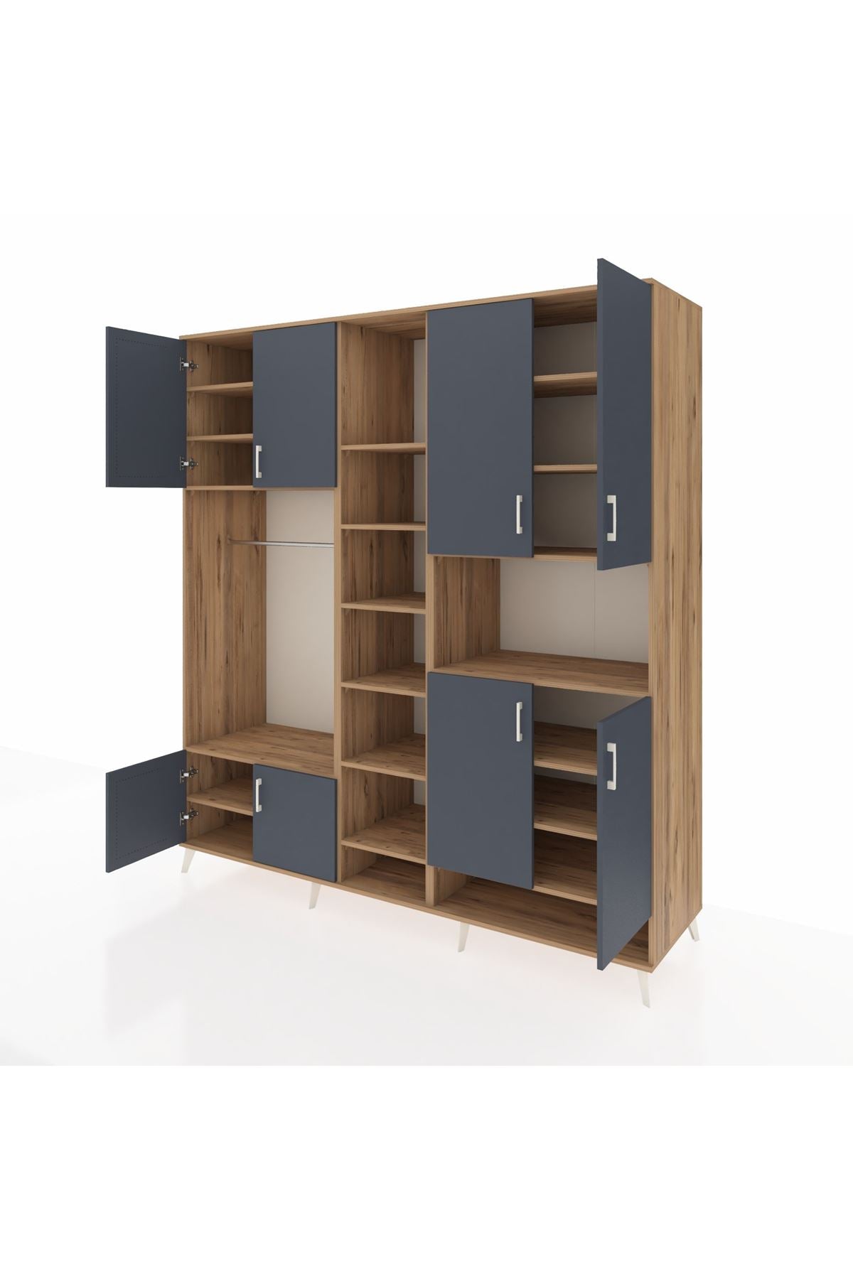 Kronos Dolap 18 Raflı 8 Kapaklı Tek Askılı 220x59x243 Çam-Antrasit/Çam