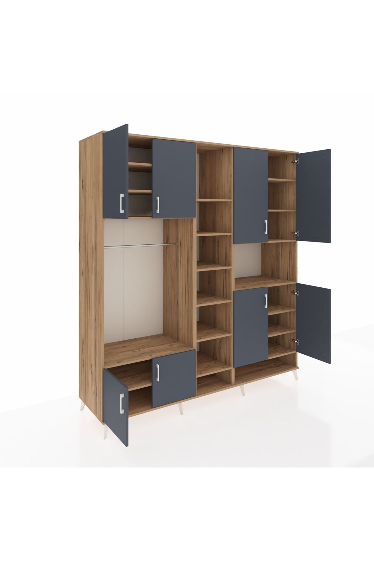 Kronos Dolap 18 Raflı 8 Kapaklı Tek Askılı 220x59x243 Çam-Antrasit/Çam