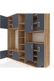 Kronos Dolap 18 Raflı 8 Kapaklı Tek Askılı 220x59x243 Çam-Antrasit/Çam