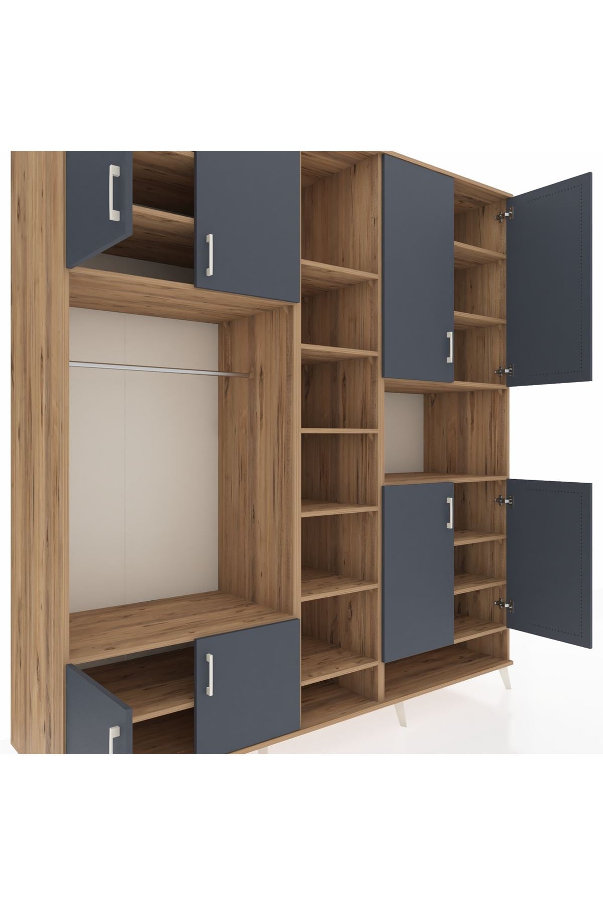 Kronos Dolap 18 Raflı 8 Kapaklı Tek Askılı 220x59x243 Çam-Antrasit/Çam