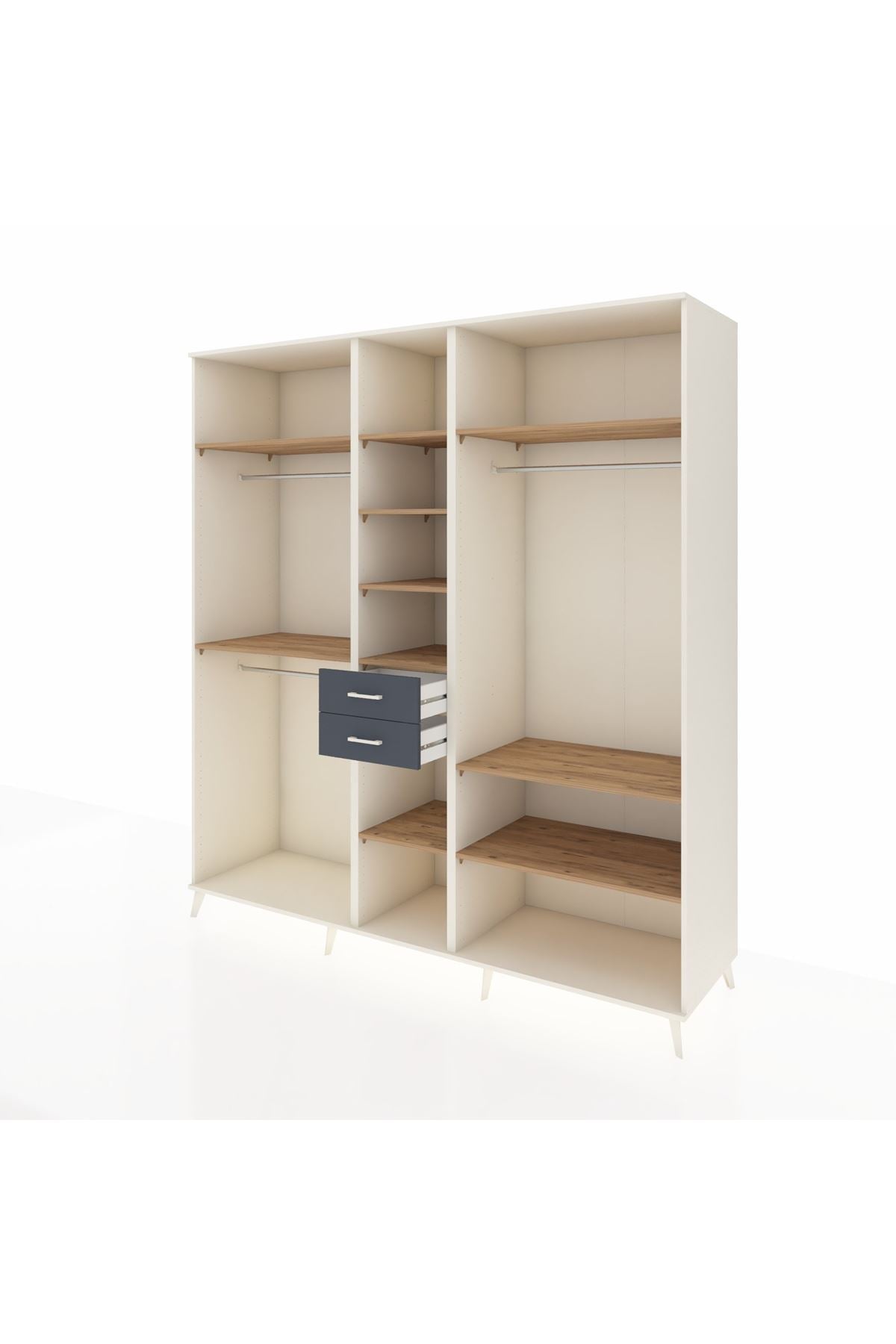 Kronos Dolap 10 Raflı 2 Çekmeceli 3 Askılı 220x59x243 Aytaşı-Çam/Antrasit