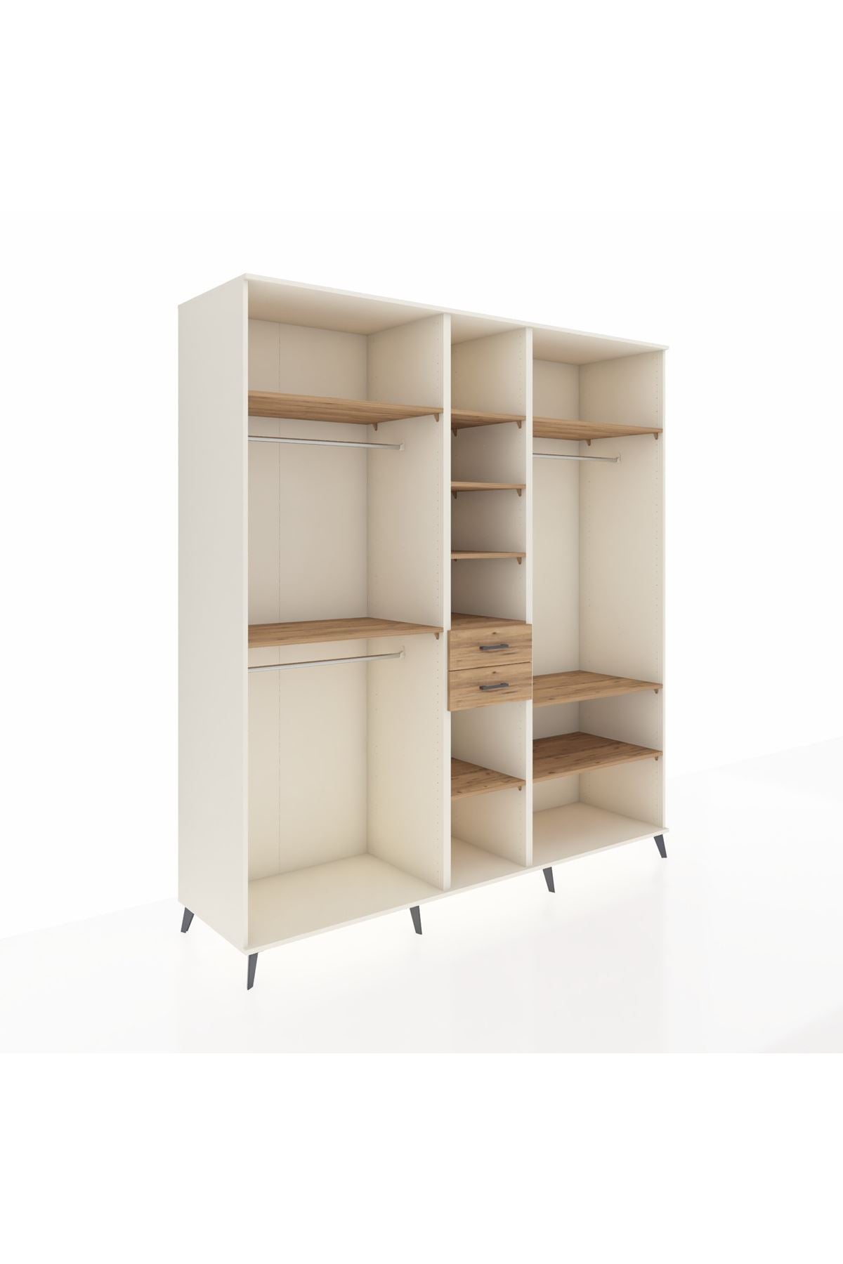 Kronos Dolap 10 Raflı 2 Çekmeceli 3 Askılı 220x59x243 Aytaşı-Çam/Çam