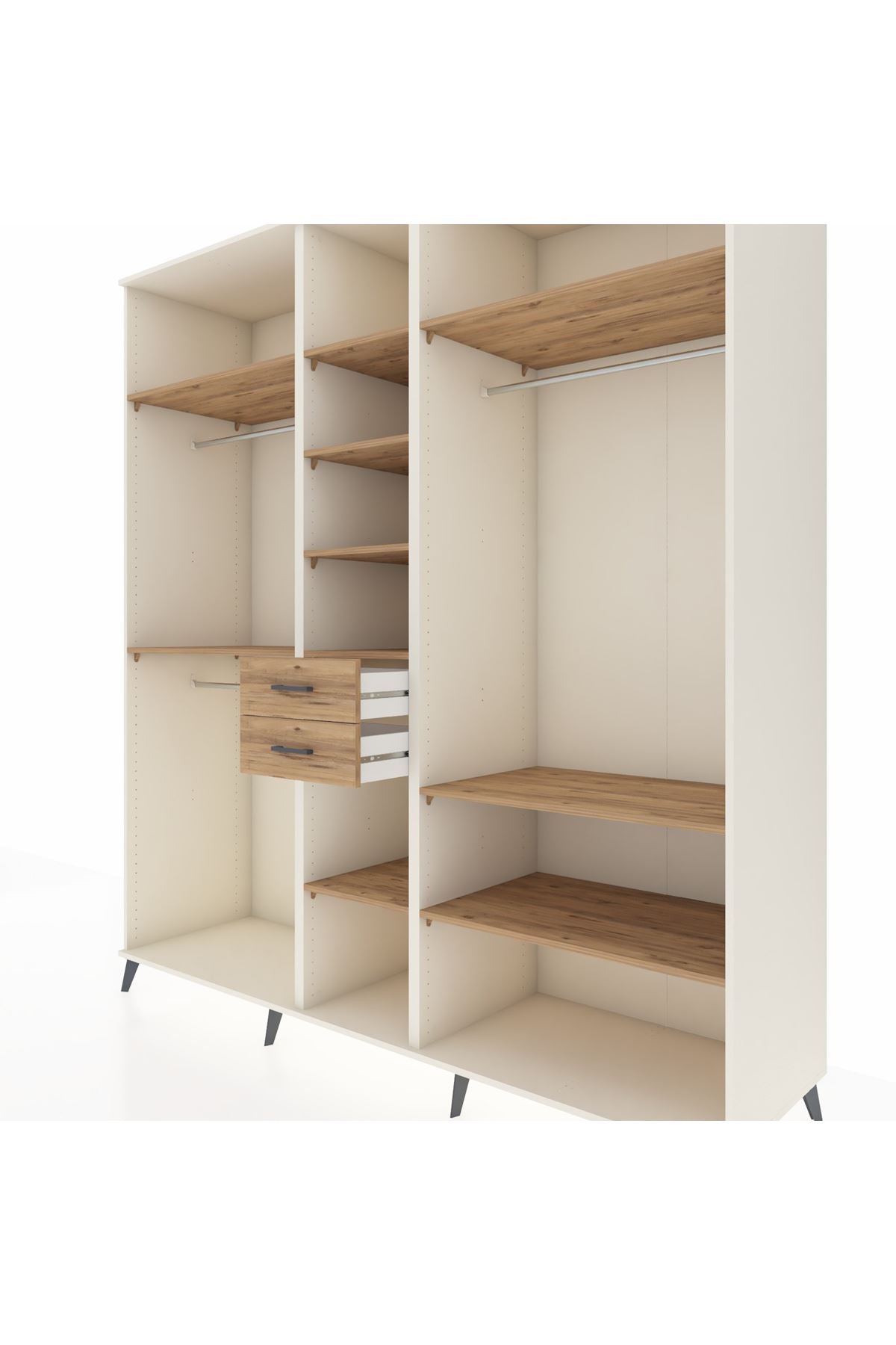 Kronos Dolap 10 Raflı 2 Çekmeceli 3 Askılı 220x59x243 Aytaşı-Çam/Çam