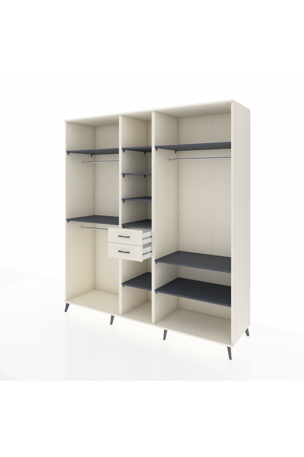 Kronos Dolap 10 Raflı 2 Çekmeceli 3 Askılı 220x59x243 Aytaşı-Antrasit/Aytaşı