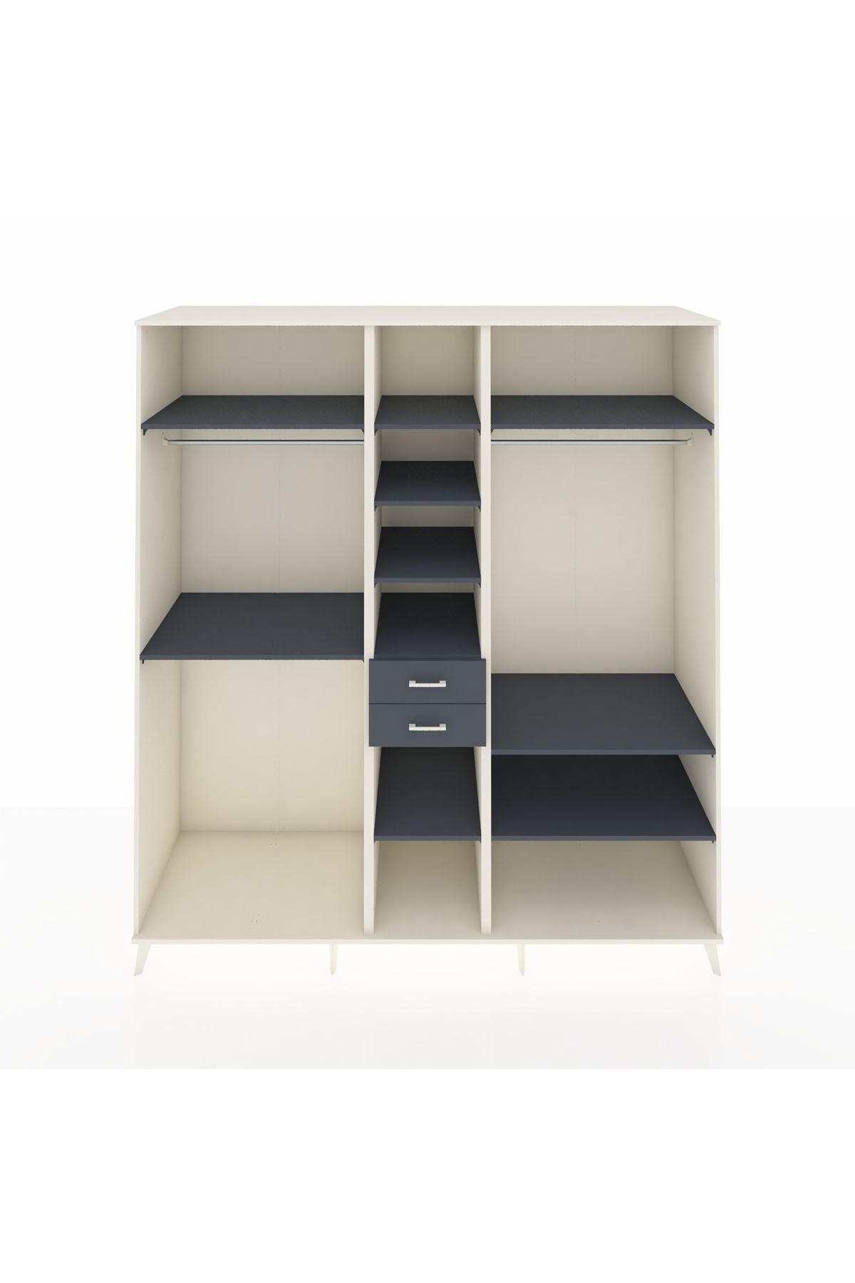 Kronos Dolap 10 Raflı 2 Çekmeceli 3 Askılı 220x59x243 Aytaşı-Antrasit/Antrasit