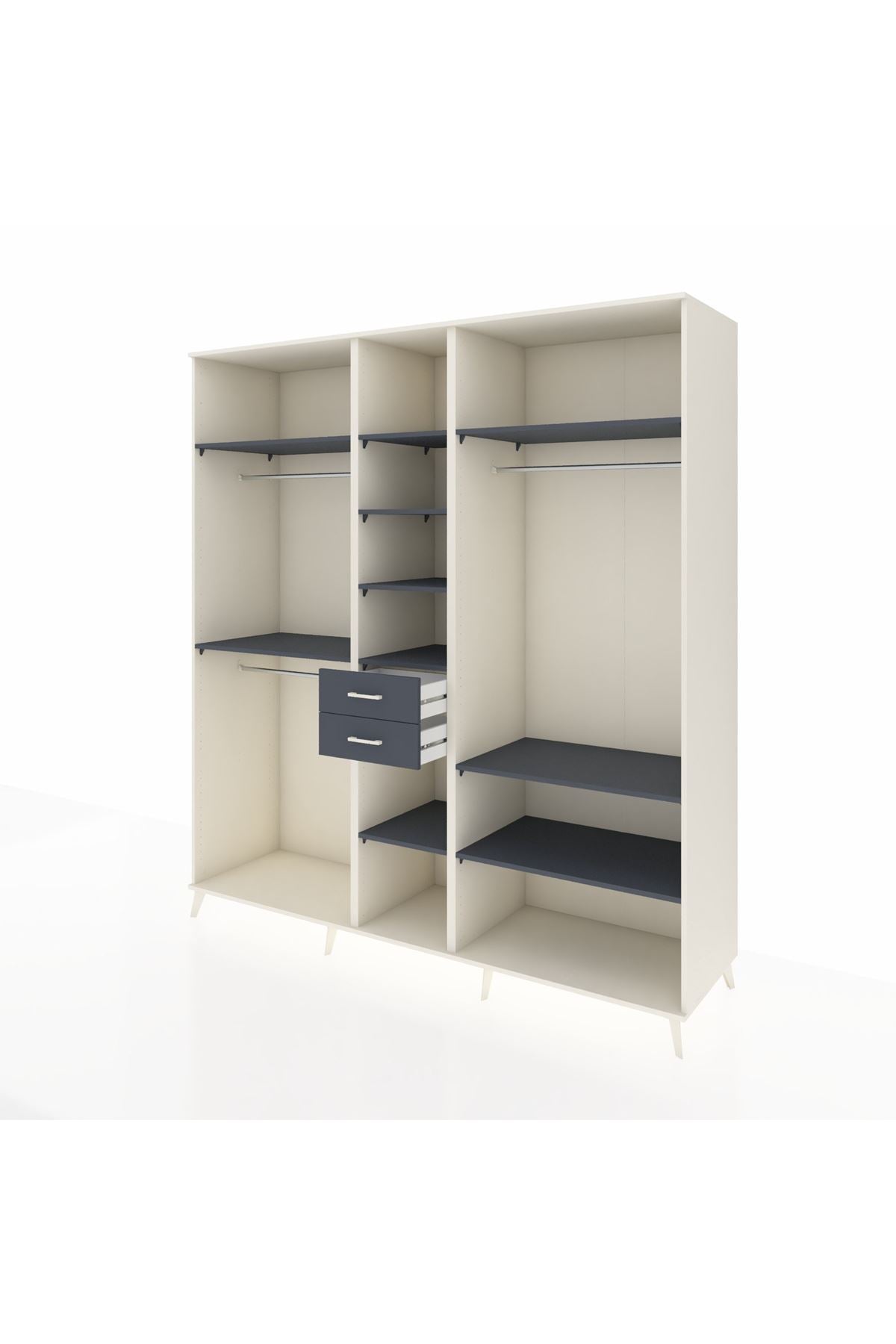 Kronos Dolap 10 Raflı 2 Çekmeceli 3 Askılı 220x59x243 Aytaşı-Antrasit/Antrasit