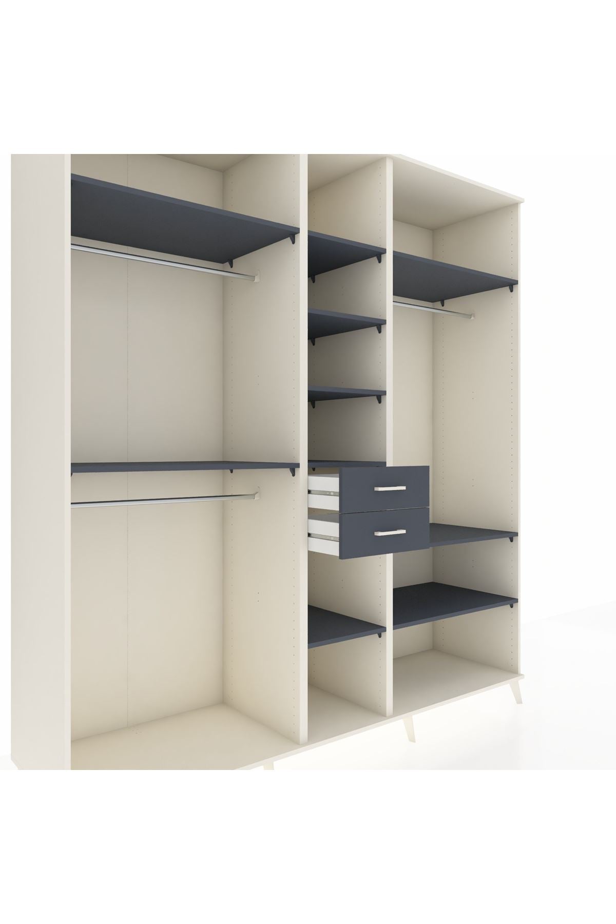 Kronos Dolap 10 Raflı 2 Çekmeceli 3 Askılı 220x59x243 Aytaşı-Antrasit/Antrasit