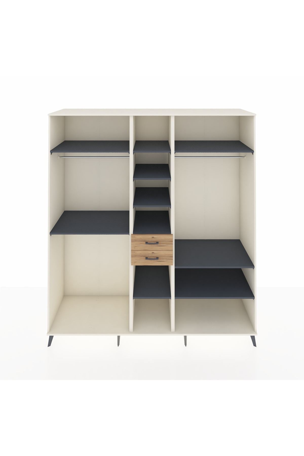 Kronos Dolap 10 Raflı 2 Çekmeceli 3 Askılı 220x59x243 Aytaşı-Antrasit/Çam