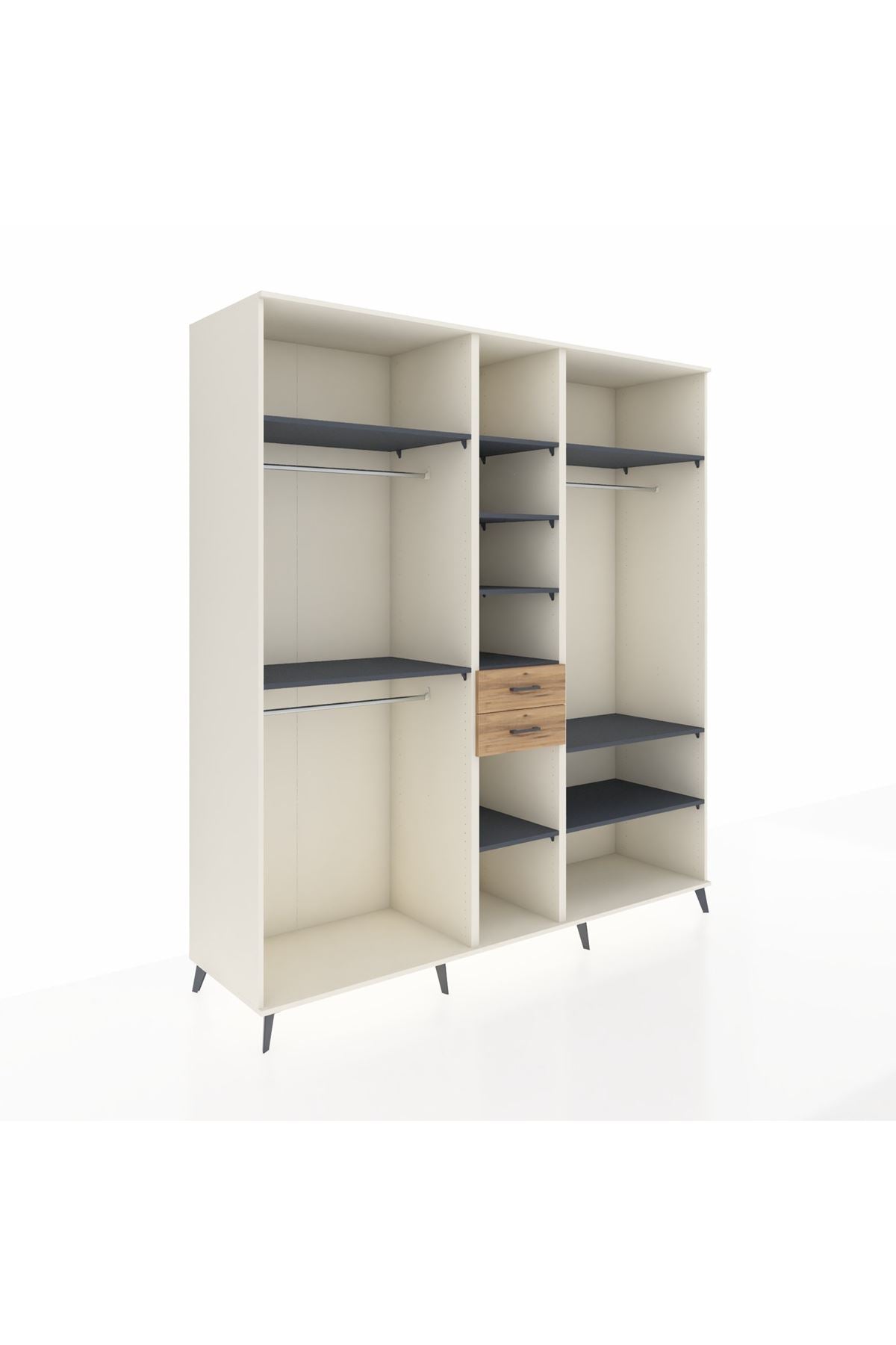 Kronos Dolap 10 Raflı 2 Çekmeceli 3 Askılı 220x59x243 Aytaşı-Antrasit/Çam