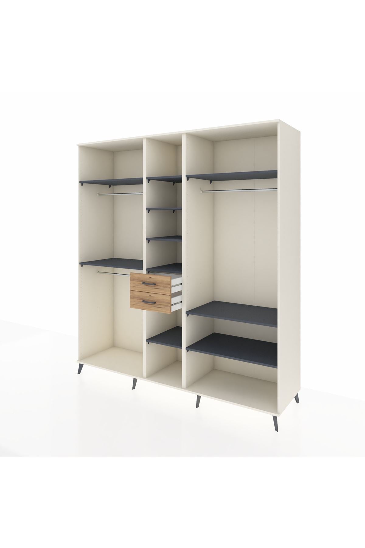 Kronos Dolap 10 Raflı 2 Çekmeceli 3 Askılı 220x59x243 Aytaşı-Antrasit/Çam