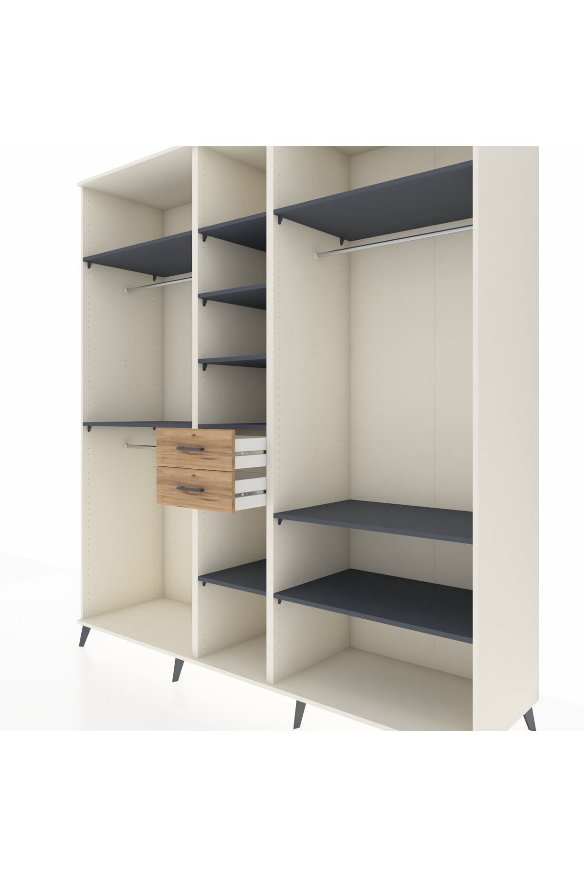 Kronos Dolap 10 Raflı 2 Çekmeceli 3 Askılı 220x59x243 Aytaşı-Antrasit/Çam