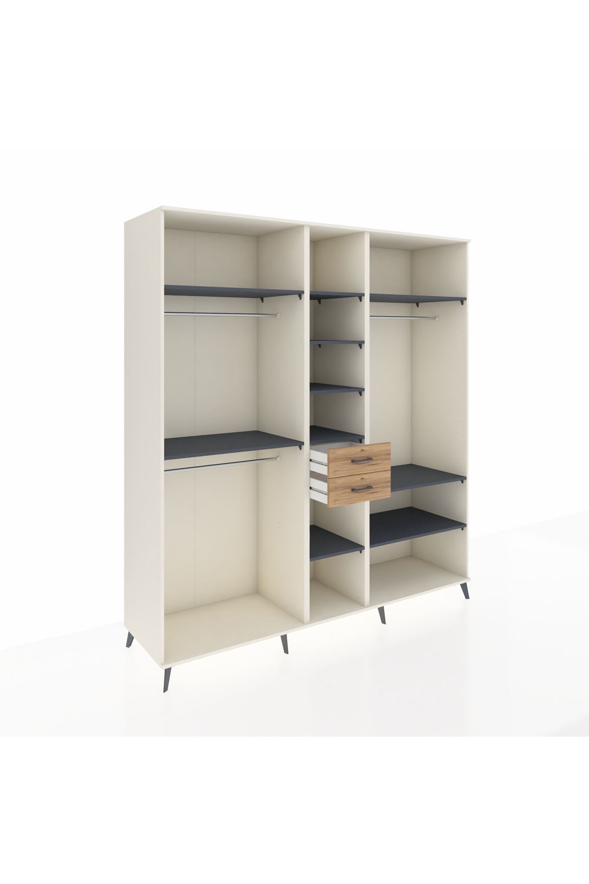 Kronos Dolap 10 Raflı 2 Çekmeceli 3 Askılı 220x59x243 Aytaşı-Antrasit/Çam