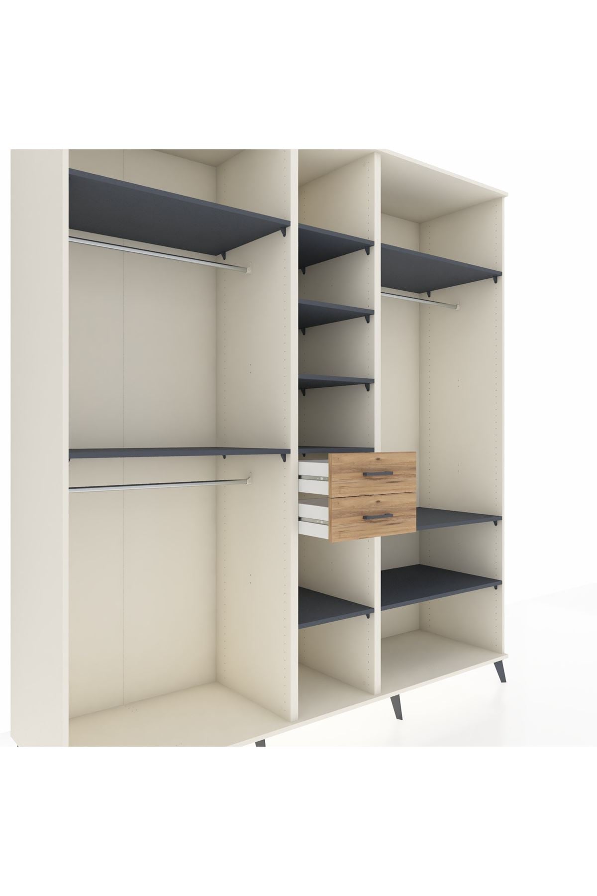 Kronos Dolap 10 Raflı 2 Çekmeceli 3 Askılı 220x59x243 Aytaşı-Antrasit/Çam