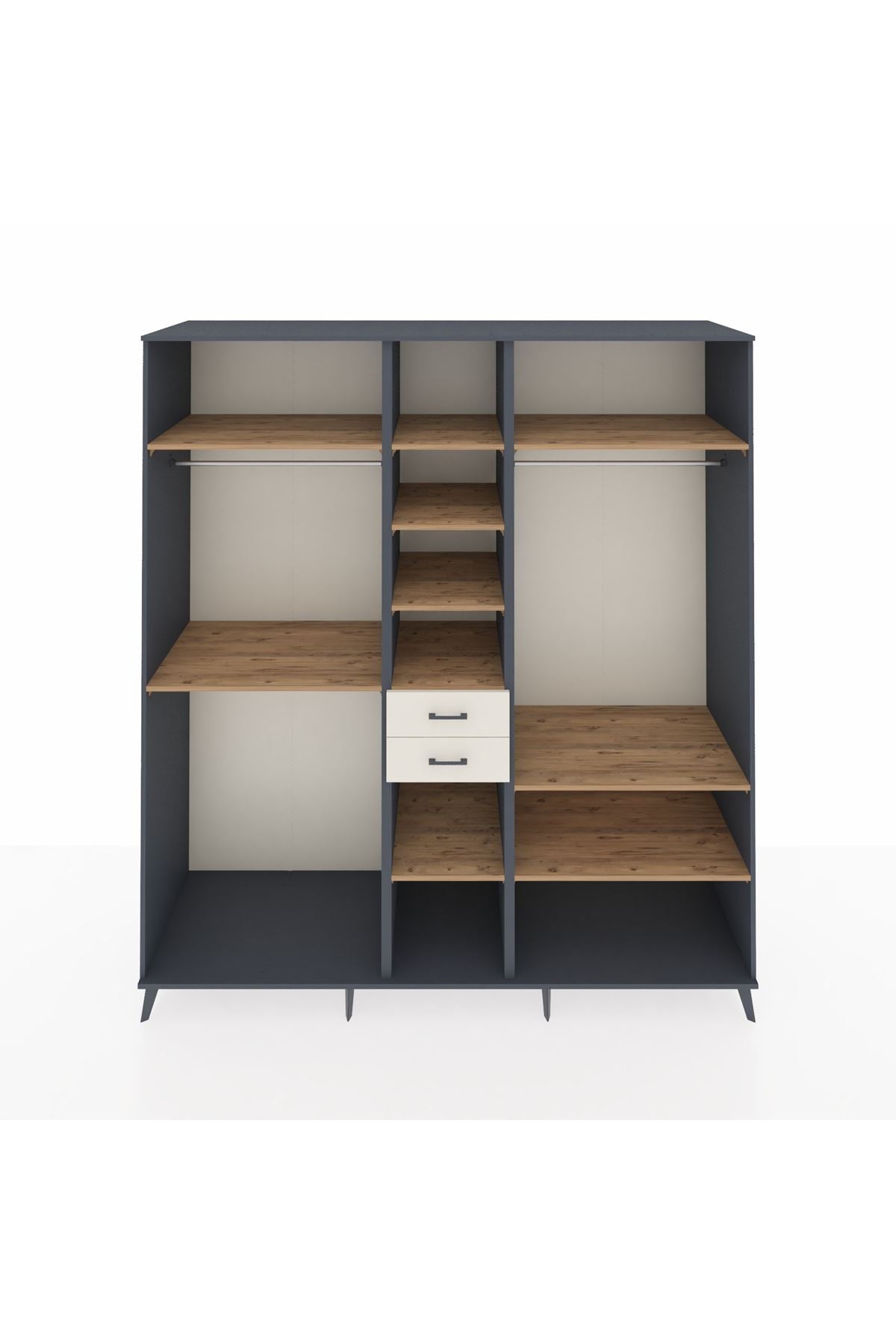 Kronos Dolap 10 Raflı 2 Çekmeceli 3 Askılı 220x59x243 Antrasit-Çam/Aytaşı