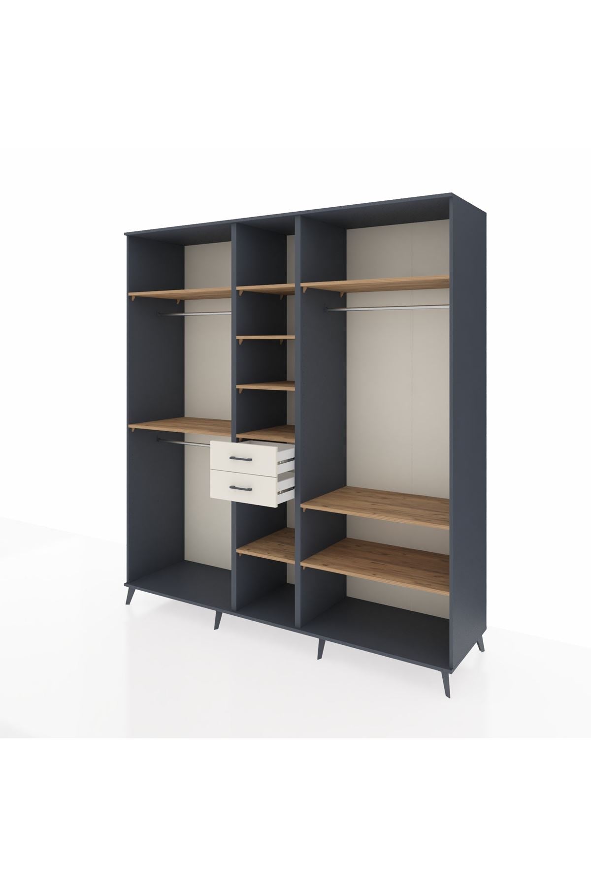 Kronos Dolap 10 Raflı 2 Çekmeceli 3 Askılı 220x59x243 Antrasit-Çam/Aytaşı