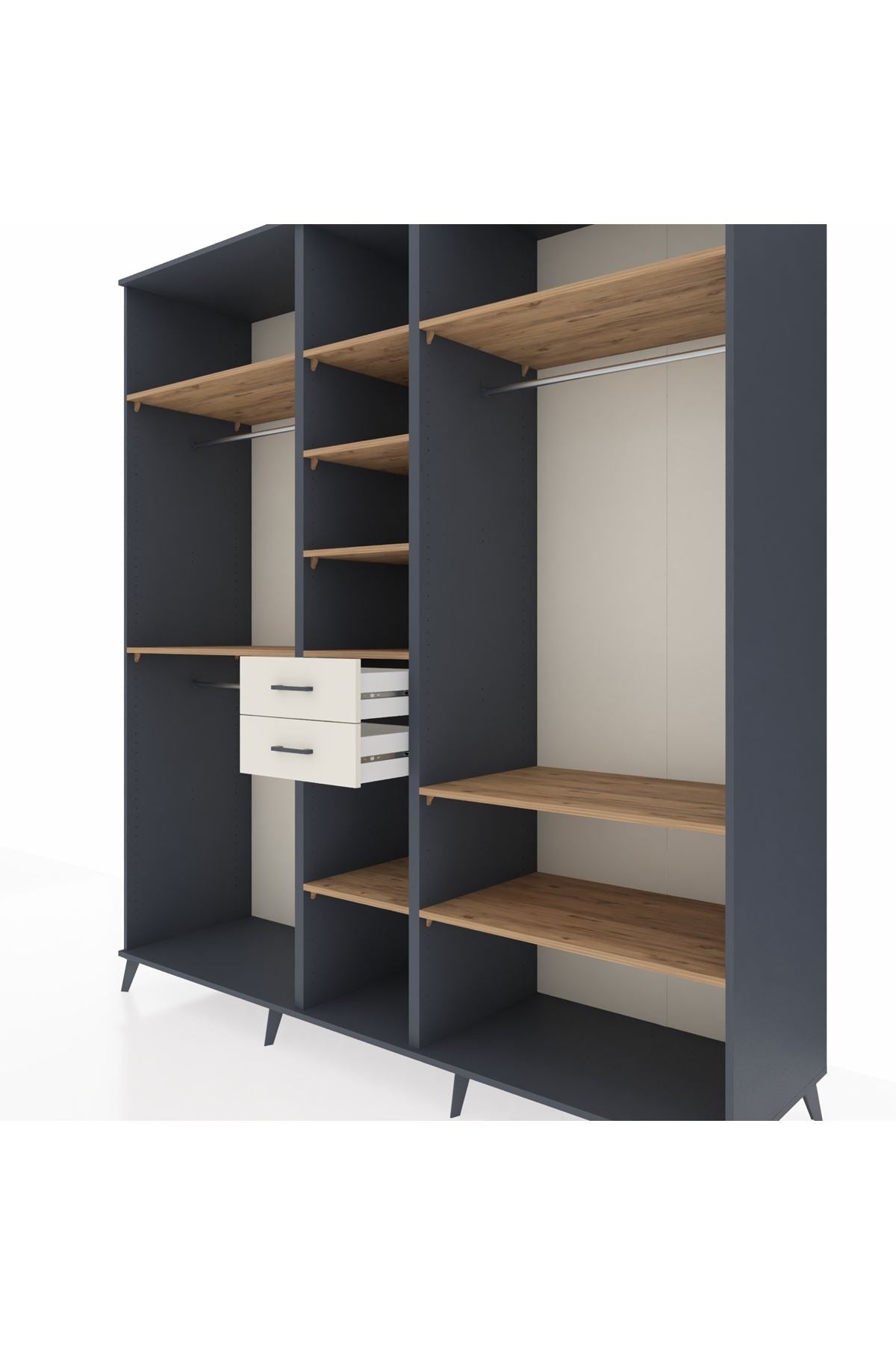 Kronos Dolap 10 Raflı 2 Çekmeceli 3 Askılı 220x59x243 Antrasit-Çam/Aytaşı