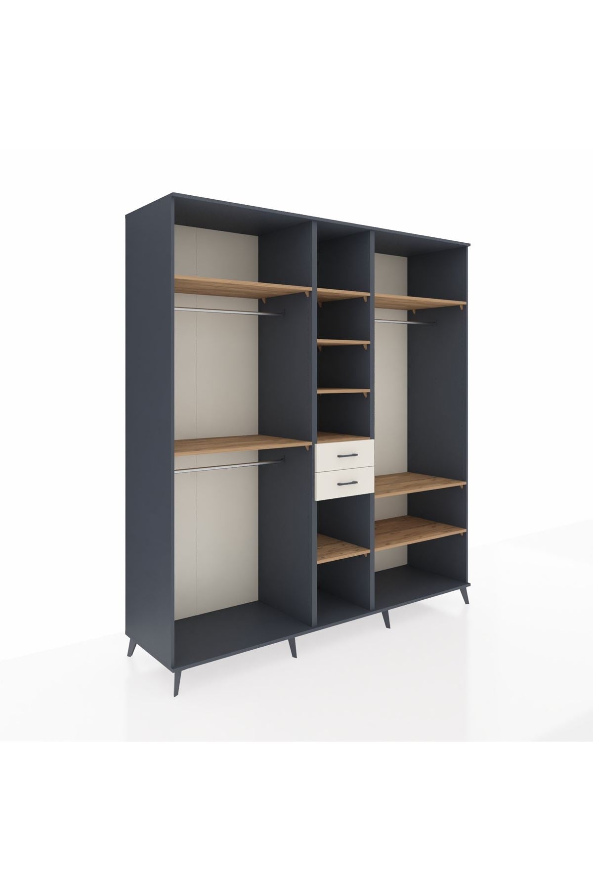 Kronos Dolap 10 Raflı 2 Çekmeceli 3 Askılı 220x59x243 Antrasit-Çam/Aytaşı