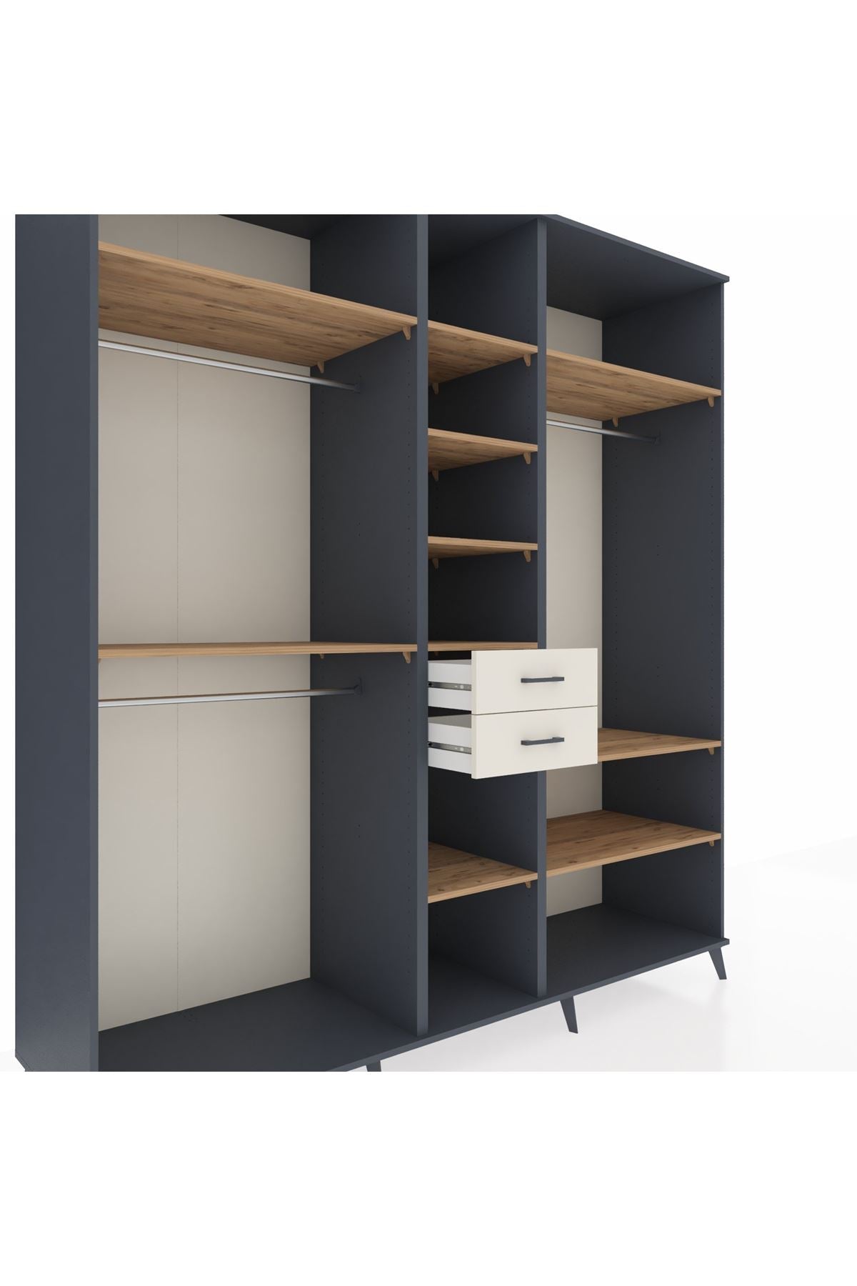 Kronos Dolap 10 Raflı 2 Çekmeceli 3 Askılı 220x59x243 Antrasit-Çam/Aytaşı