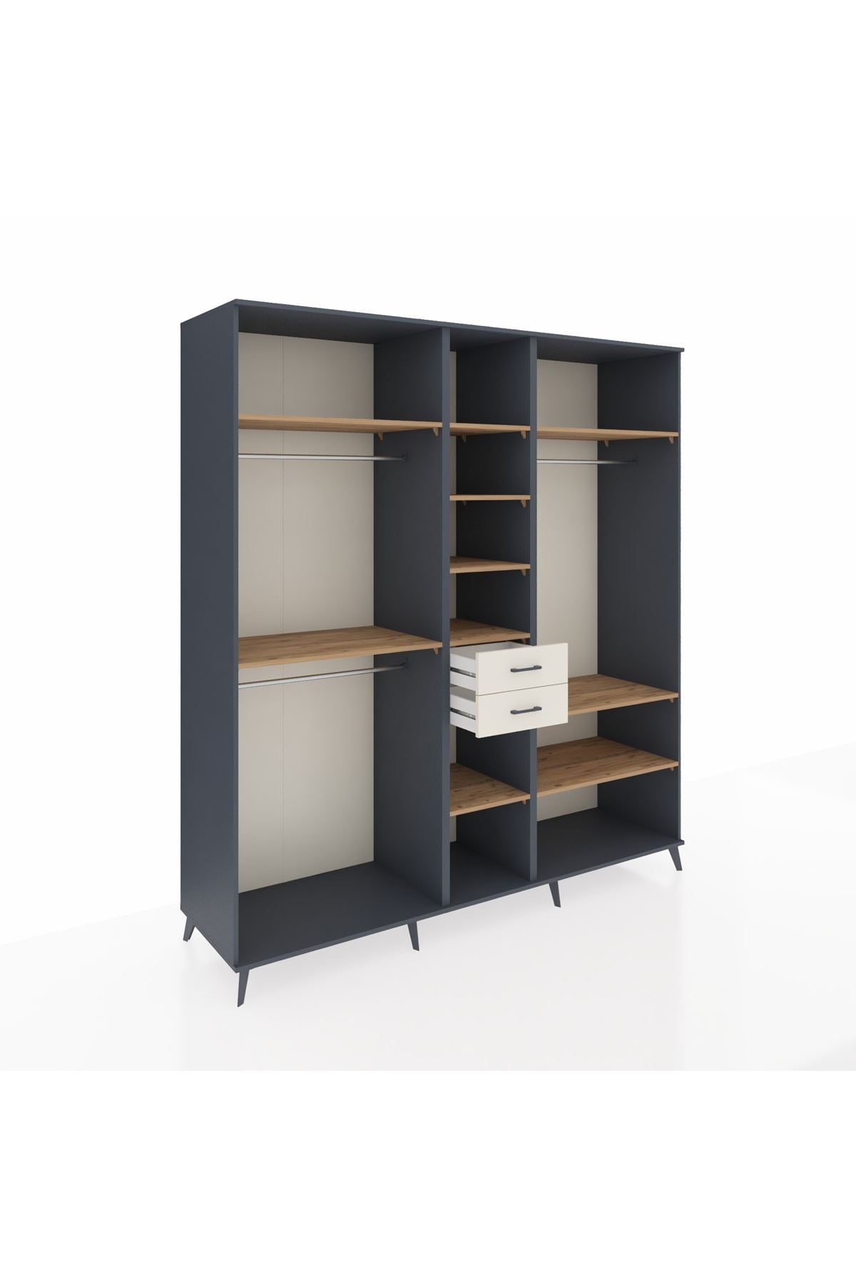 Kronos Dolap 10 Raflı 2 Çekmeceli 3 Askılı 220x59x243 Antrasit-Çam/Aytaşı