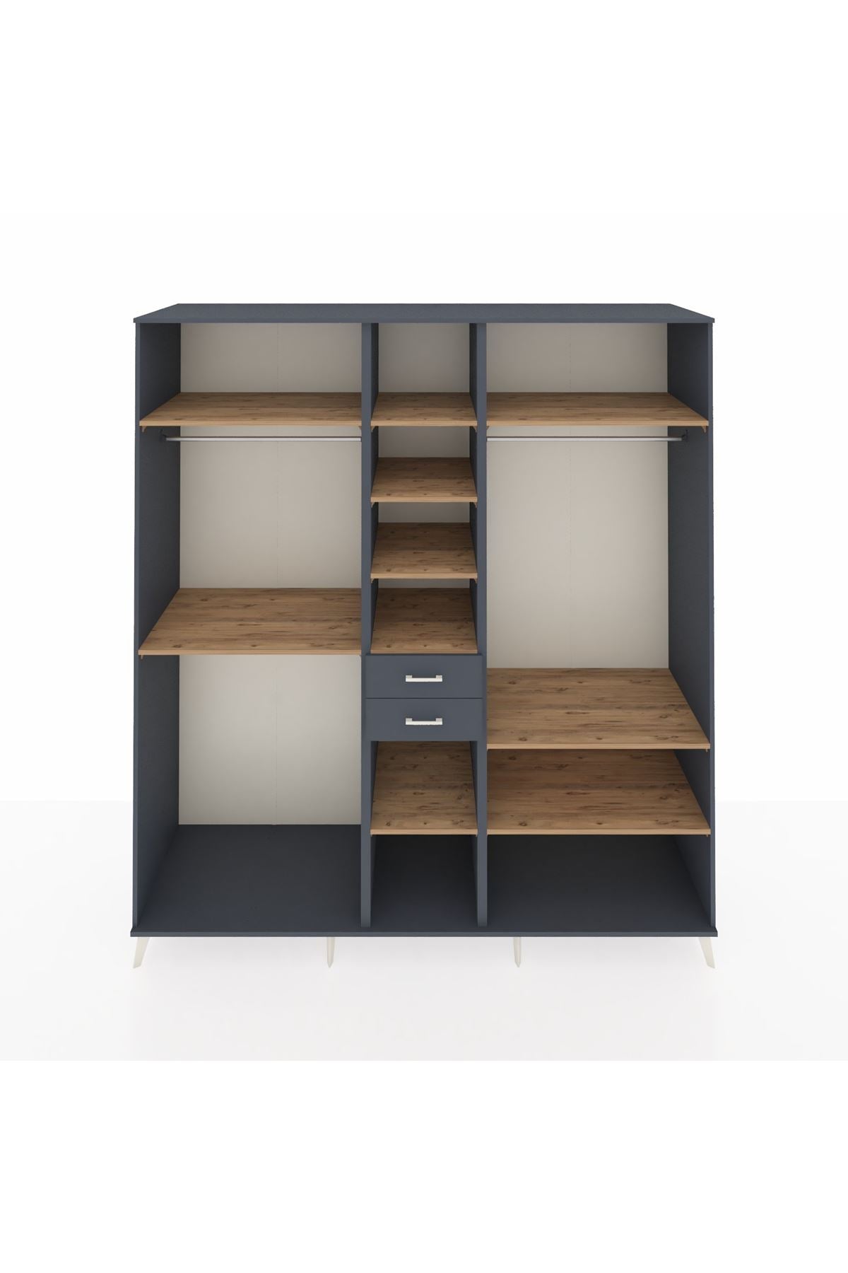 Kronos Dolap 10 Raflı 2 Çekmeceli 3 Askılı 220x59x243 Antrasit-Çam/Antrasit