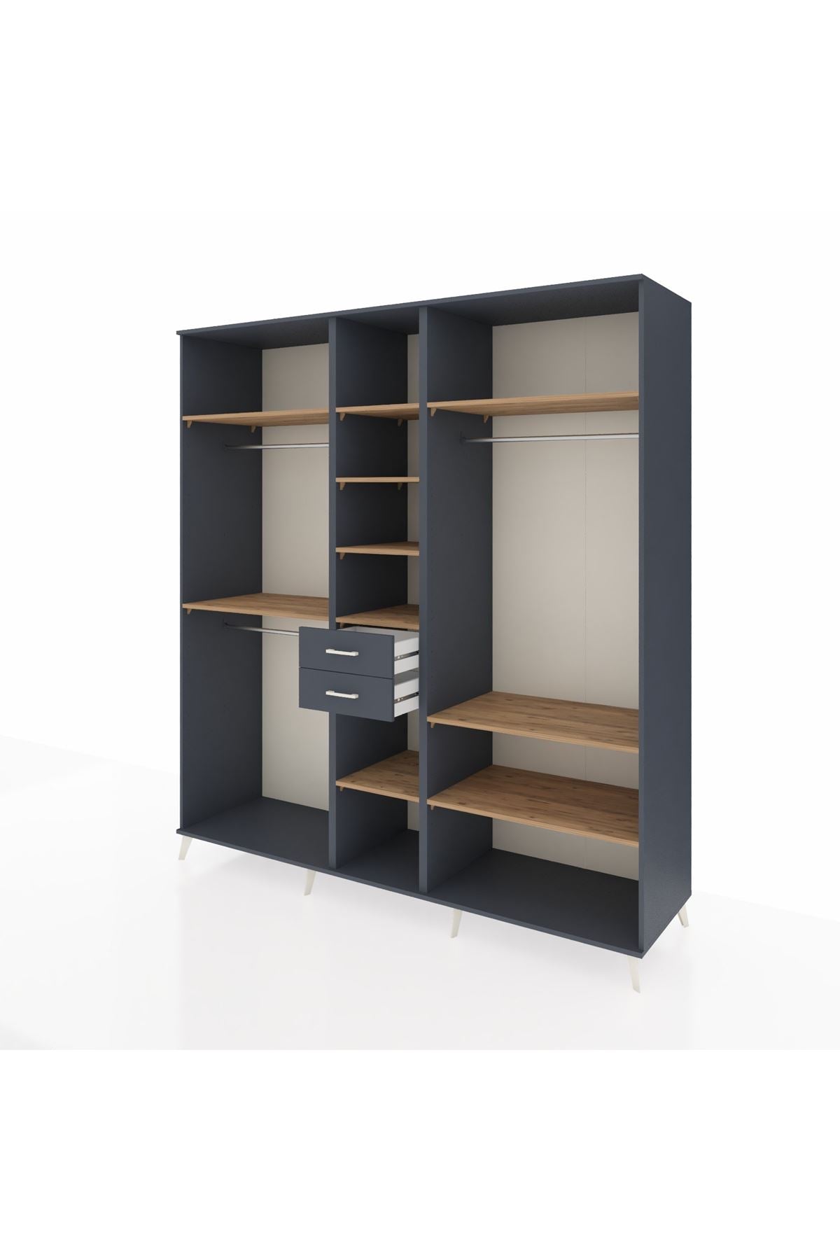 Kronos Dolap 10 Raflı 2 Çekmeceli 3 Askılı 220x59x243 Antrasit-Çam/Antrasit