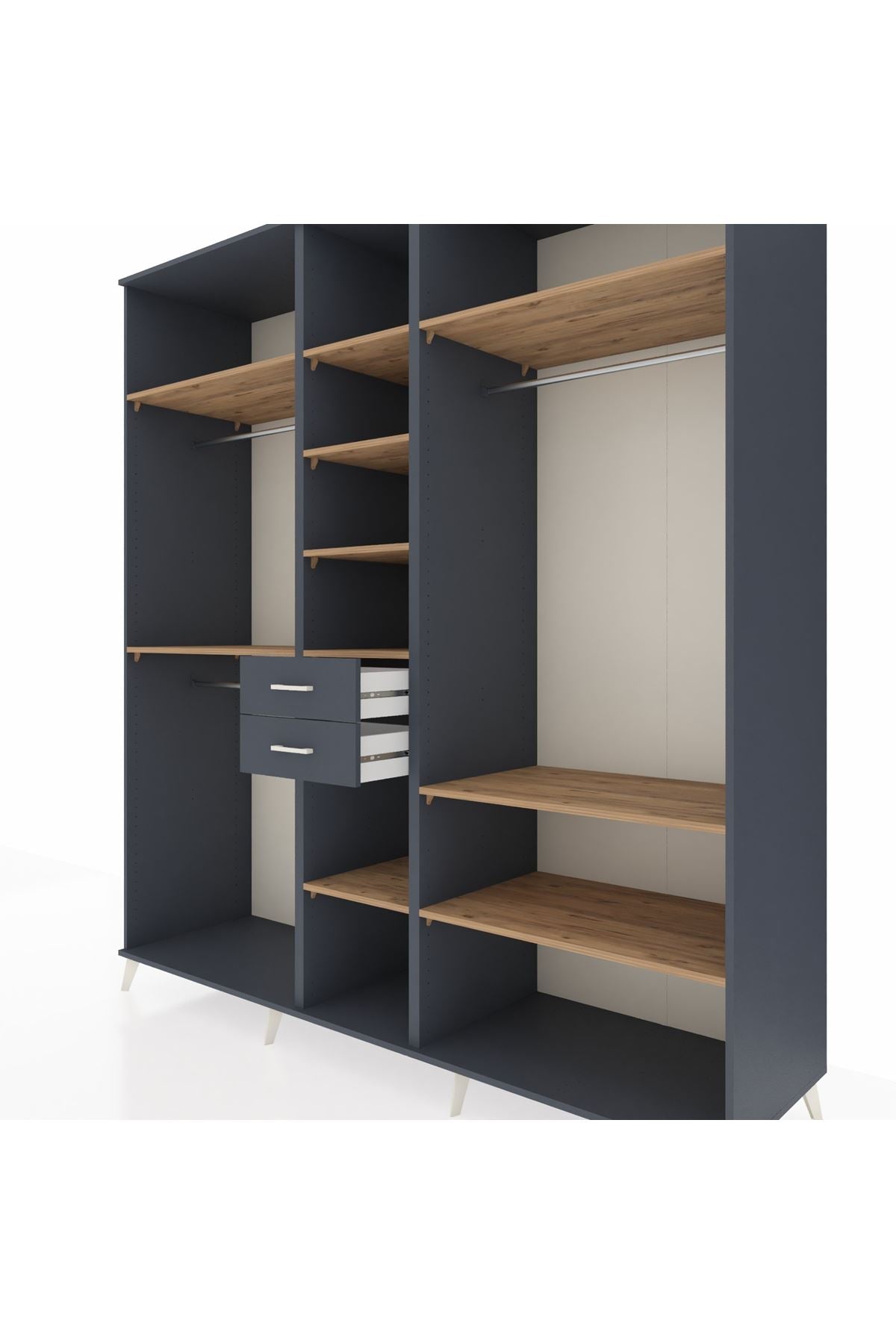 Kronos Dolap 10 Raflı 2 Çekmeceli 3 Askılı 220x59x243 Antrasit-Çam/Antrasit