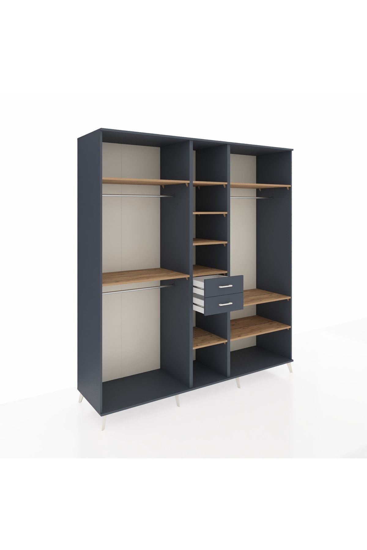 Kronos Dolap 10 Raflı 2 Çekmeceli 3 Askılı 220x59x243 Antrasit-Çam/Antrasit