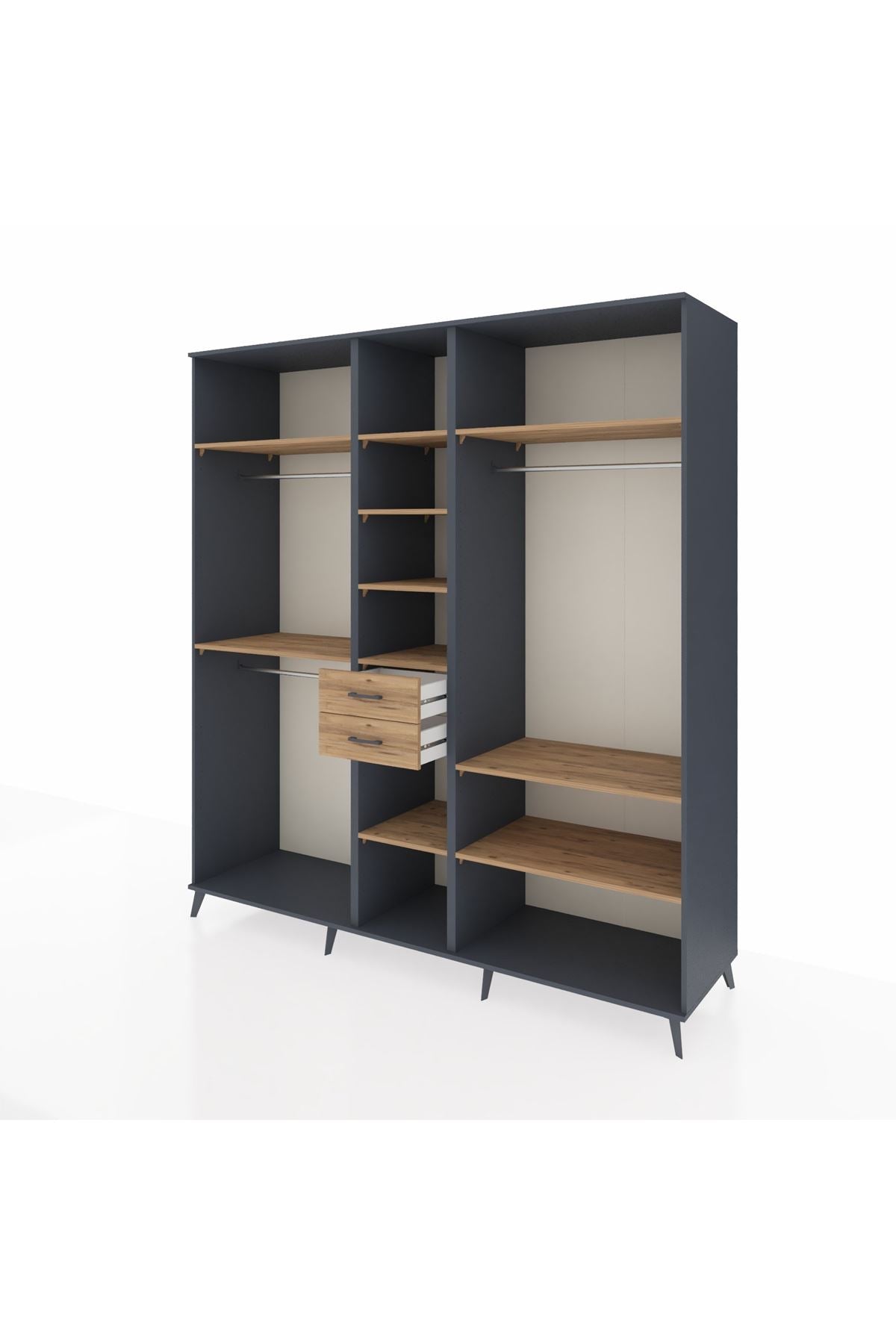 Kronos Dolap 10 Raflı 2 Çekmeceli 3 Askılı 220x59x243 Antrasit-Çam/Çam