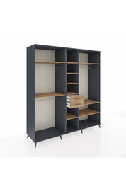 Kronos Dolap 10 Raflı 2 Çekmeceli 3 Askılı 220x59x243 Antrasit-Çam/Çam