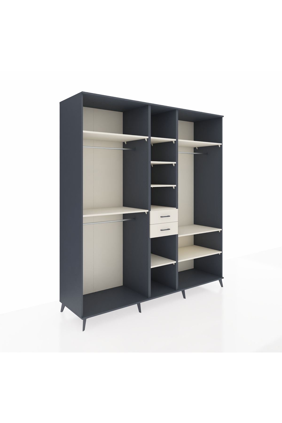 Kronos Dolap 10 Raflı 2 Çekmeceli 3 Askılı 220x59x243 Antrasit-Aytaşı/Aytaşı