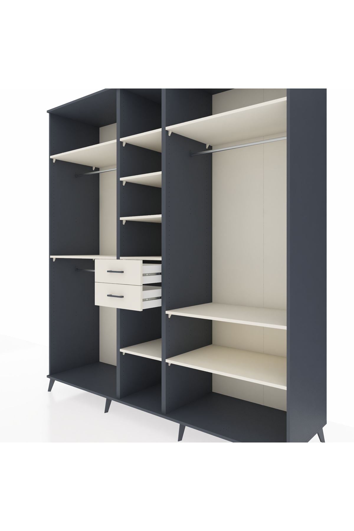 Kronos Dolap 10 Raflı 2 Çekmeceli 3 Askılı 220x59x243 Antrasit-Aytaşı/Aytaşı