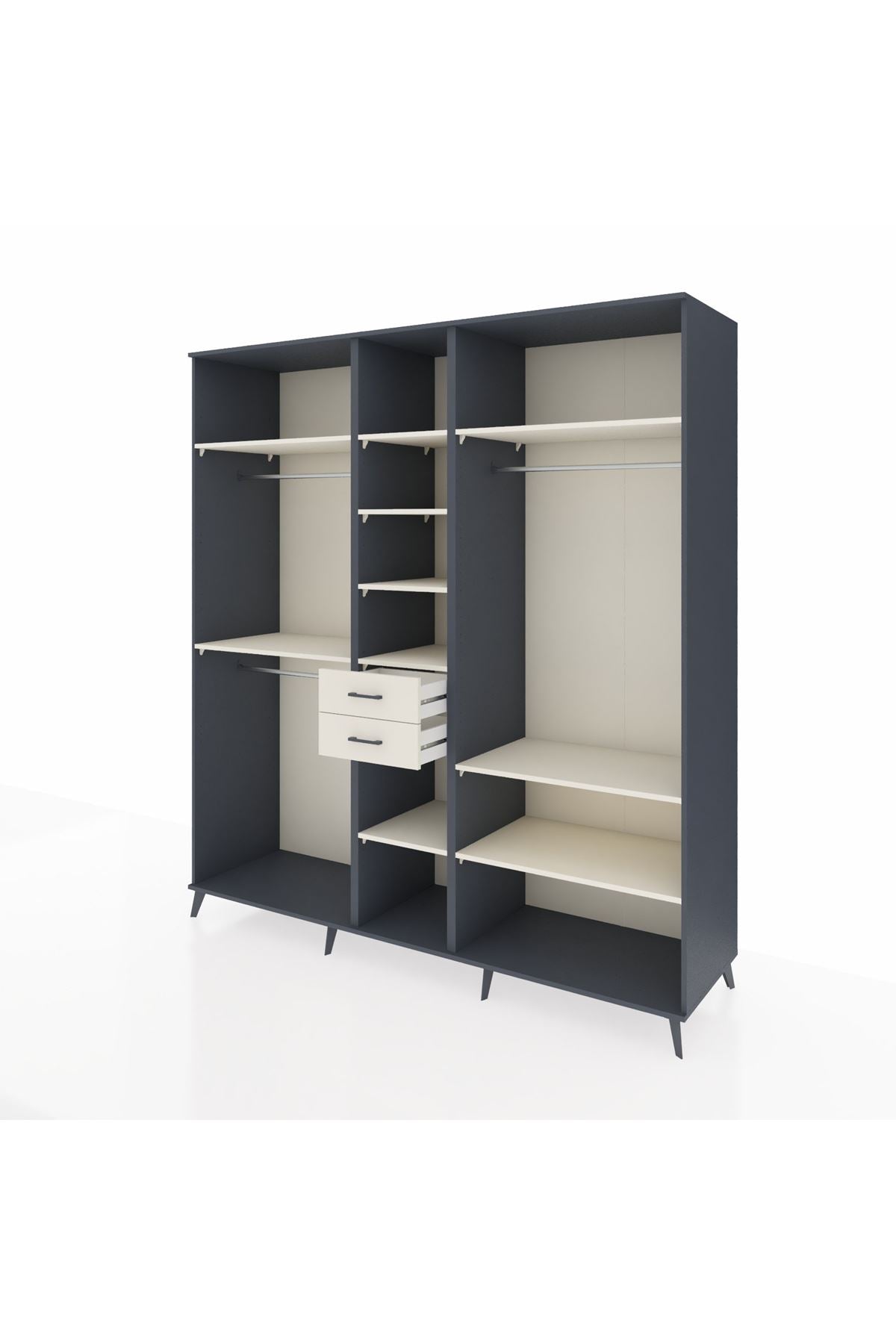 Kronos Dolap 10 Raflı 2 Çekmeceli 3 Askılı 220x59x243 Antrasit-Aytaşı/Aytaşı