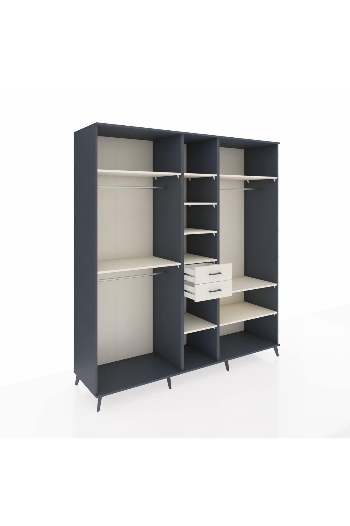 Kronos Dolap 10 Raflı 2 Çekmeceli 3 Askılı 220x59x243 Antrasit-Aytaşı/Aytaşı