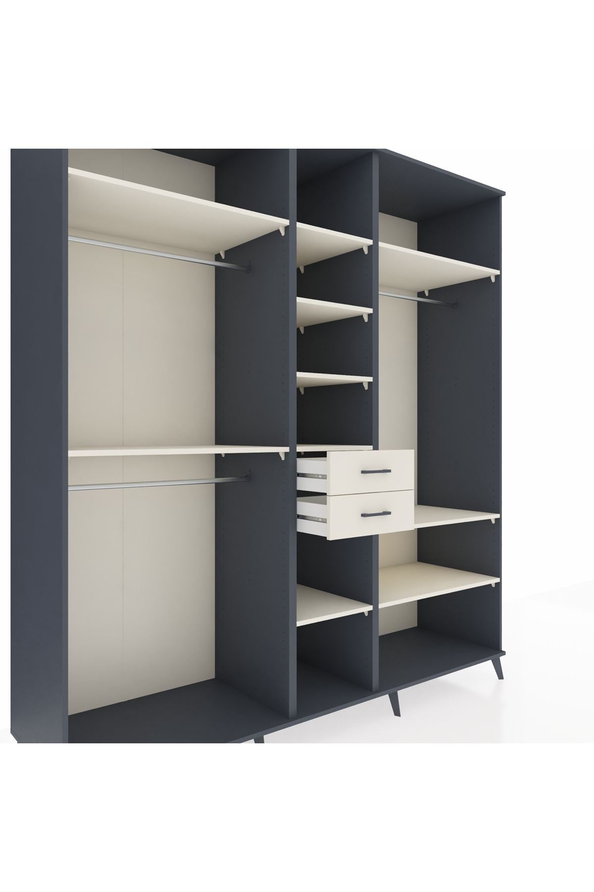 Kronos Dolap 10 Raflı 2 Çekmeceli 3 Askılı 220x59x243 Antrasit-Aytaşı/Aytaşı