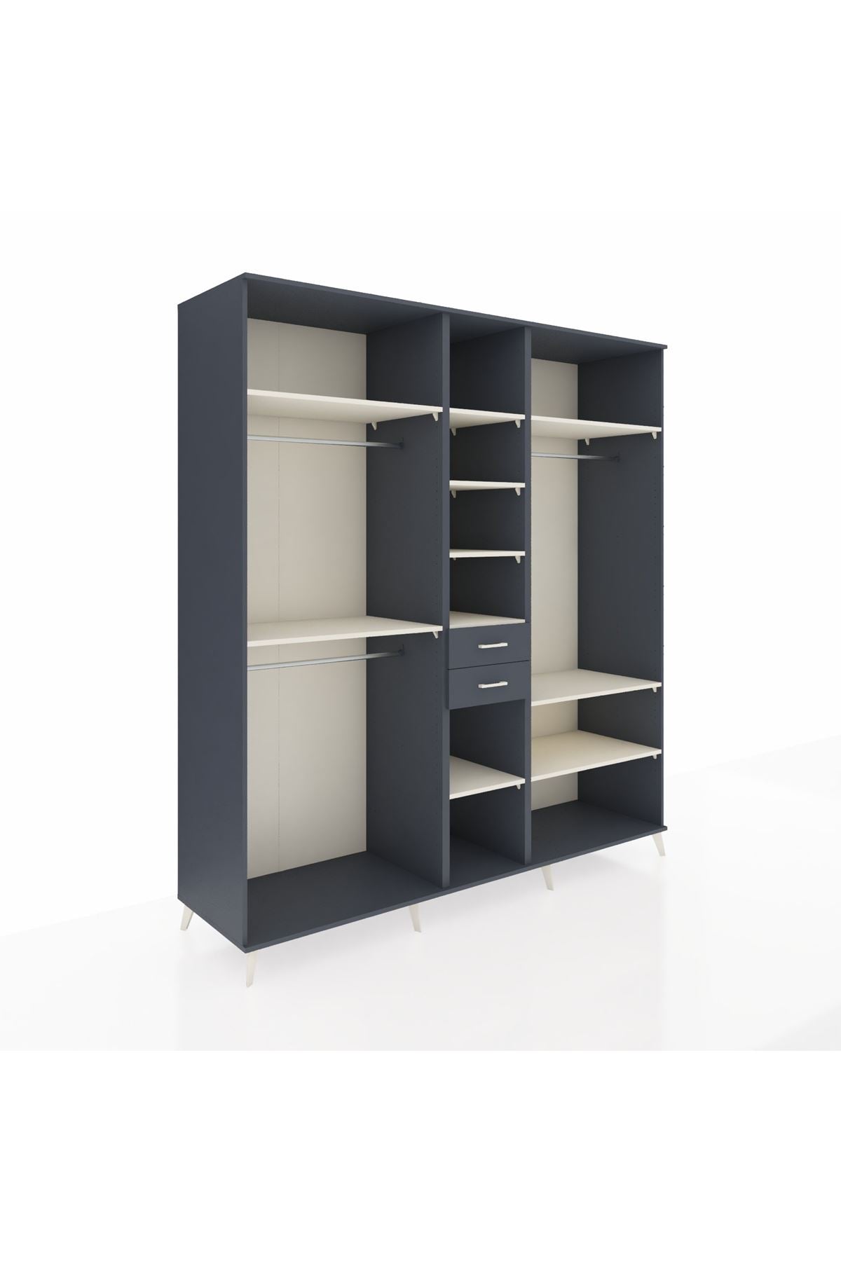 Kronos Dolap 10 Raflı 2 Çekmeceli 3 Askılı 220x59x243 Antrasit-Aytaşı/Antrasit