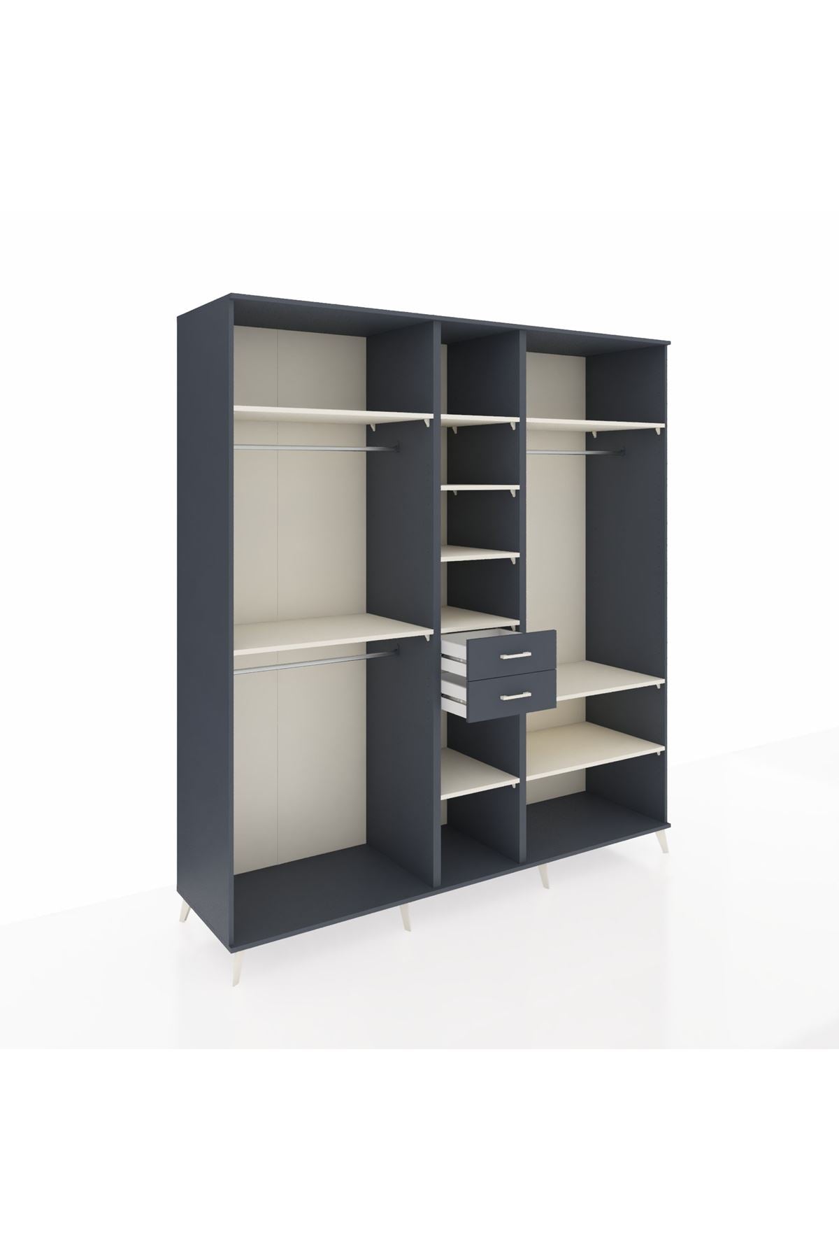 Kronos Dolap 10 Raflı 2 Çekmeceli 3 Askılı 220x59x243 Antrasit-Aytaşı/Antrasit