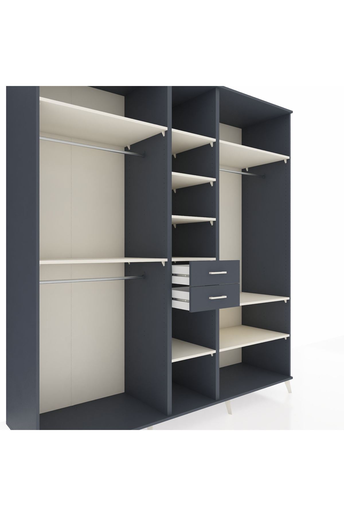 Kronos Dolap 10 Raflı 2 Çekmeceli 3 Askılı 220x59x243 Antrasit-Aytaşı/Antrasit