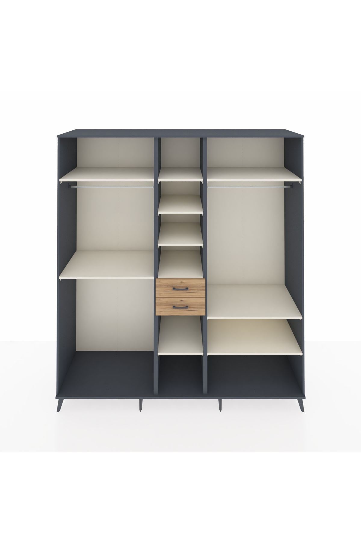 Kronos Dolap 10 Raflı 2 Çekmeceli 3 Askılı 220x59x243 Antrasit-Aytaşı/Çam