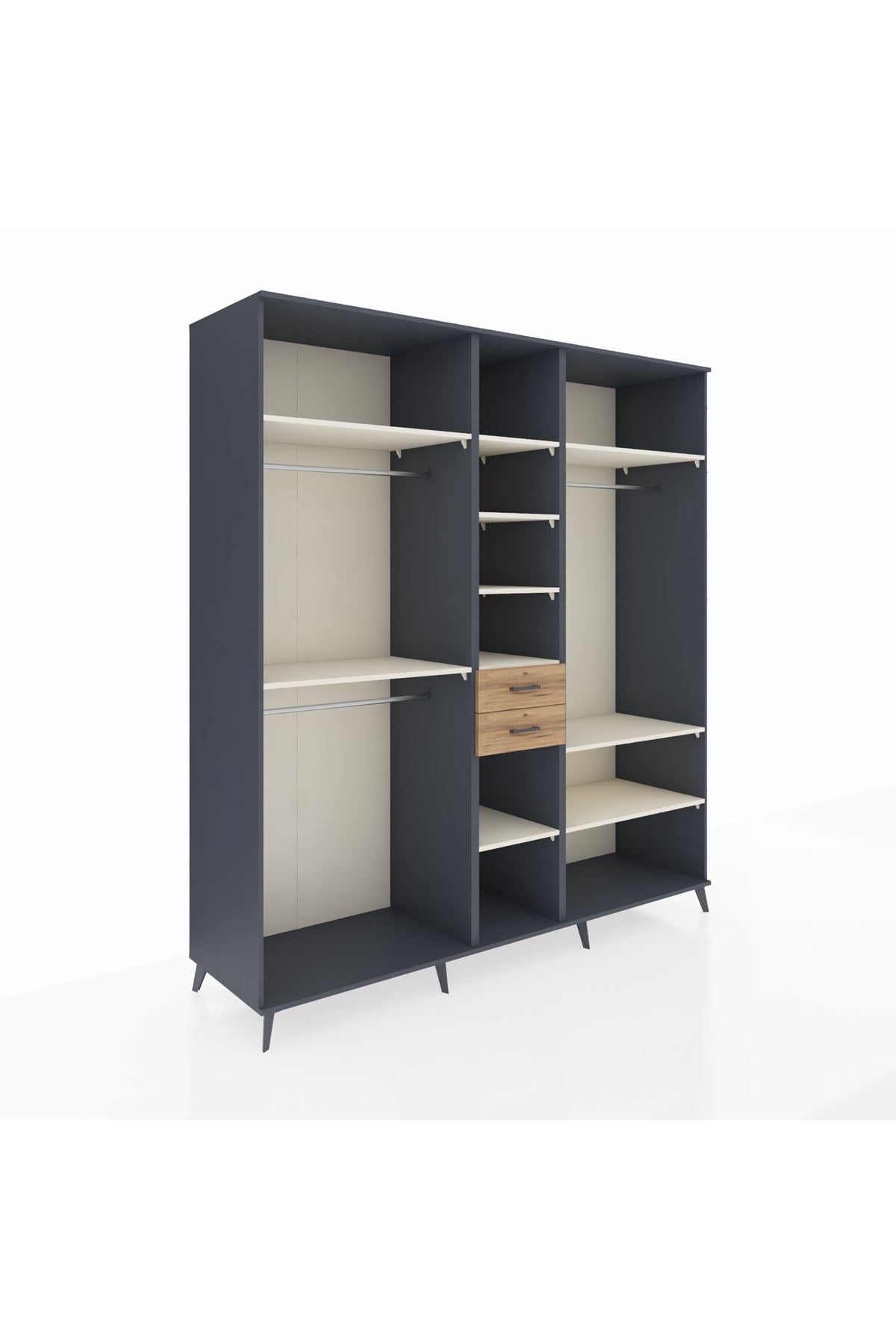 Kronos Dolap 10 Raflı 2 Çekmeceli 3 Askılı 220x59x243 Antrasit-Aytaşı/Çam