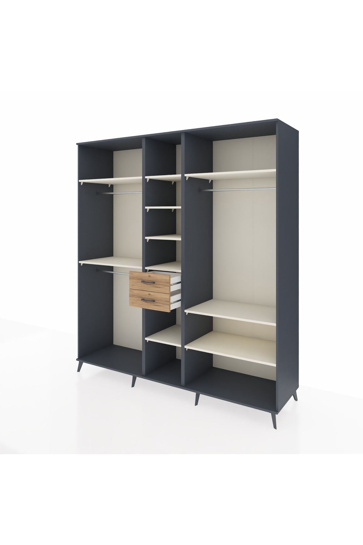 Kronos Dolap 10 Raflı 2 Çekmeceli 3 Askılı 220x59x243 Antrasit-Aytaşı/Çam