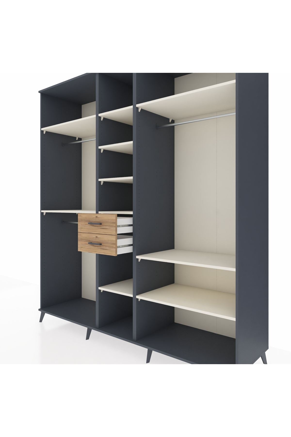 Kronos Dolap 10 Raflı 2 Çekmeceli 3 Askılı 220x59x243 Antrasit-Aytaşı/Çam