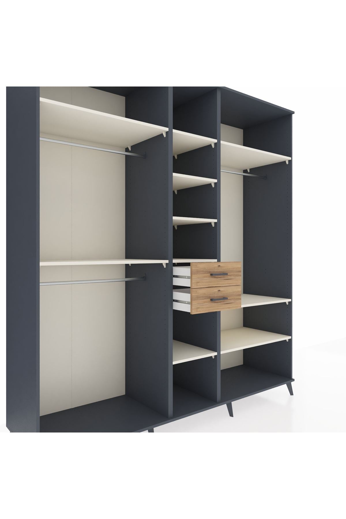 Kronos Dolap 10 Raflı 2 Çekmeceli 3 Askılı 220x59x243 Antrasit-Aytaşı/Çam